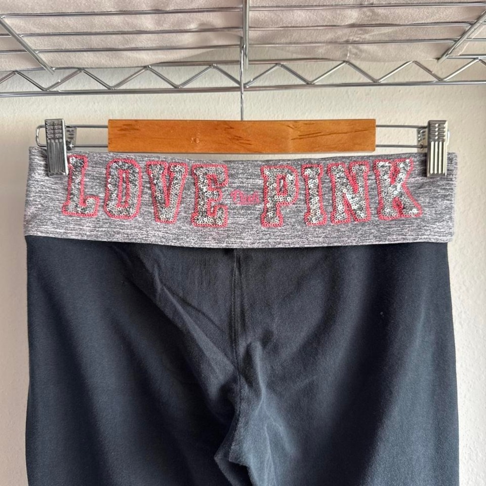 Victoria's Secret PINK Yoga black leggings with gray marl foldover waistband and